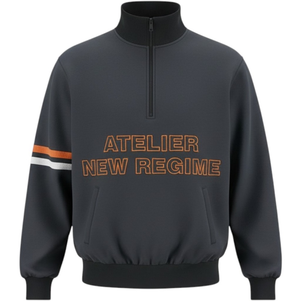 Atelier New Regime‎ Mens Black Quarter Zip Track Jacket Orange Logo Stripe Large
